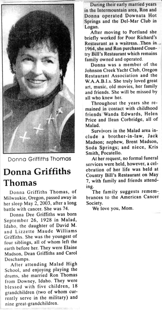 Donna Griffiths Thomas obit