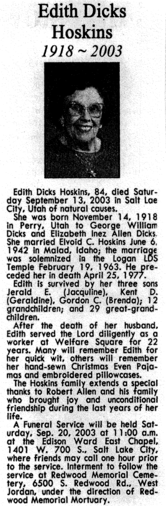 Edith Dicks Hoskins obit