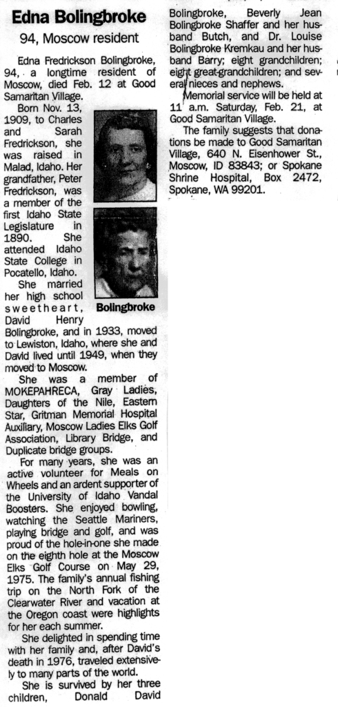 Edna Fredrickson Bolingbroke obit