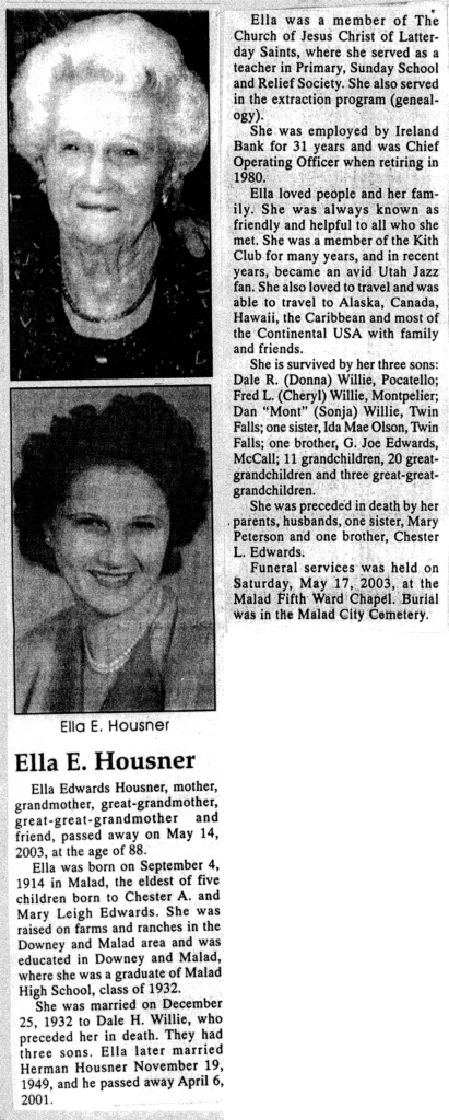 Ella Edwards Housner obit