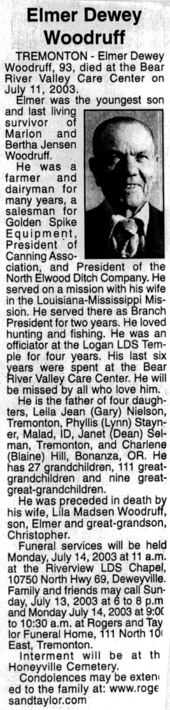 Elmer Dewey Woodruff obit