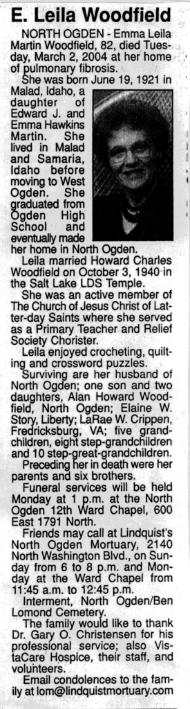 Emma Leila Woodfield obit