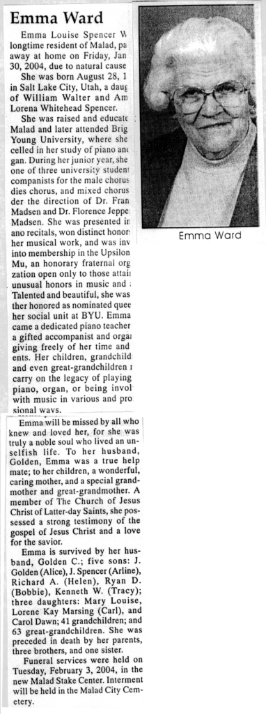 Emma Louise Spencer Ward obit