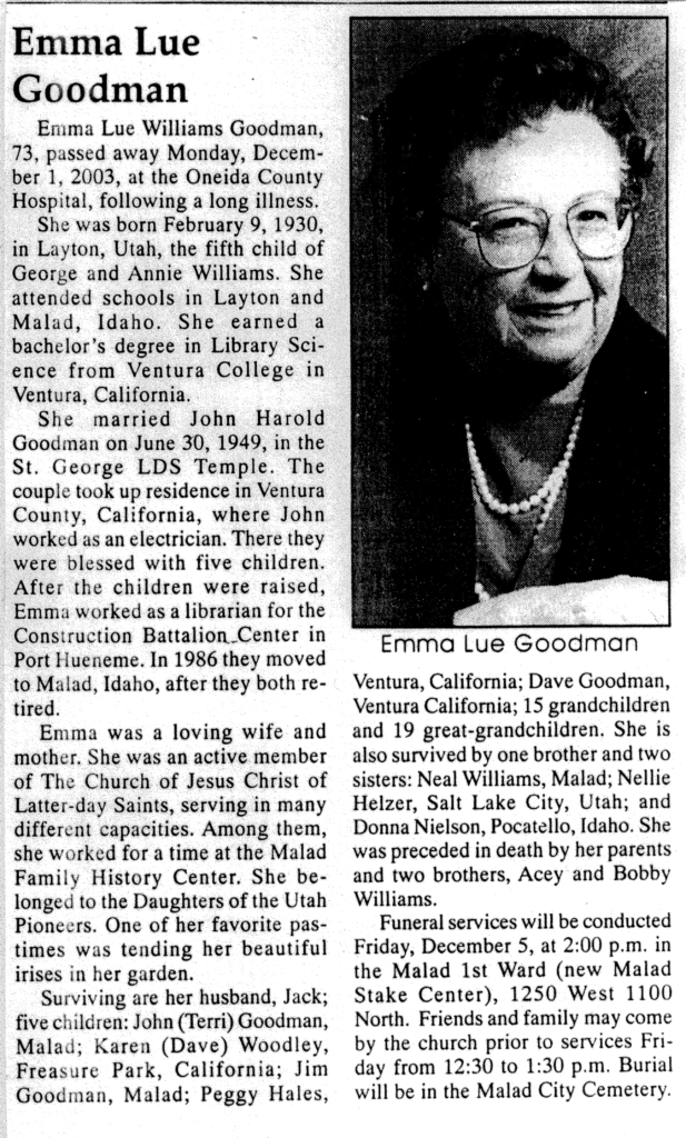 Emma Lue Williams Goodman obit