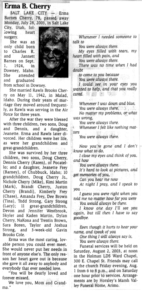Erma Barnes Cherry obit