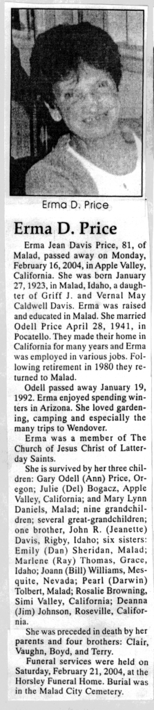 Erma Jean Davis Price obit