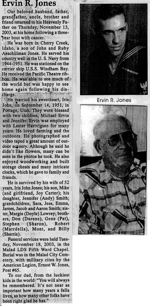 Ervin R Jones obit
