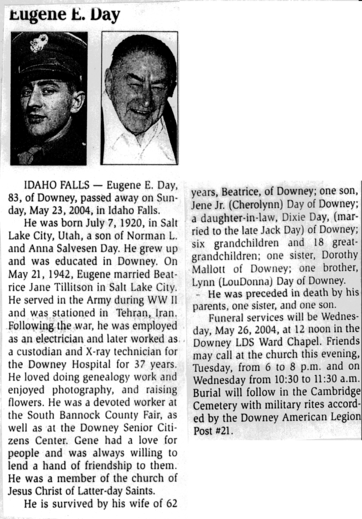 Eugene E Day obit