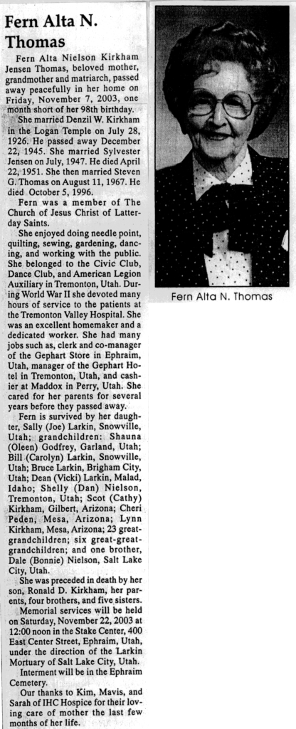 Fern Alta Nielson Kirkham obit