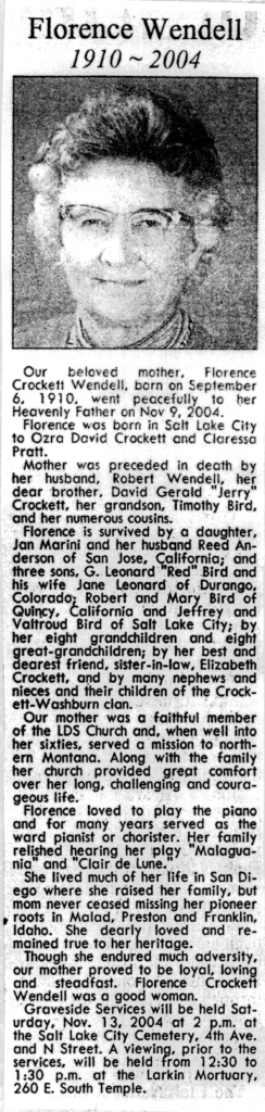 Florence Crockett Wendell obit