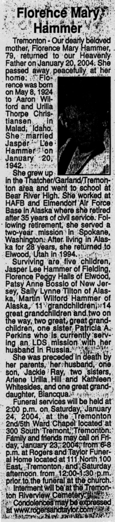 Florence Mary Hammer obit