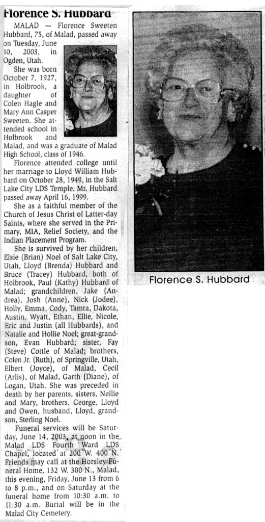 Florence Sweeten Hubbard obit