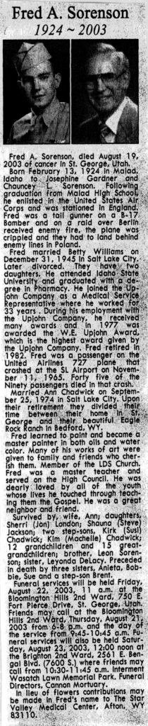 Fred A Sorenson obit