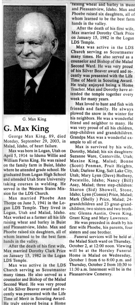 George Max King obit