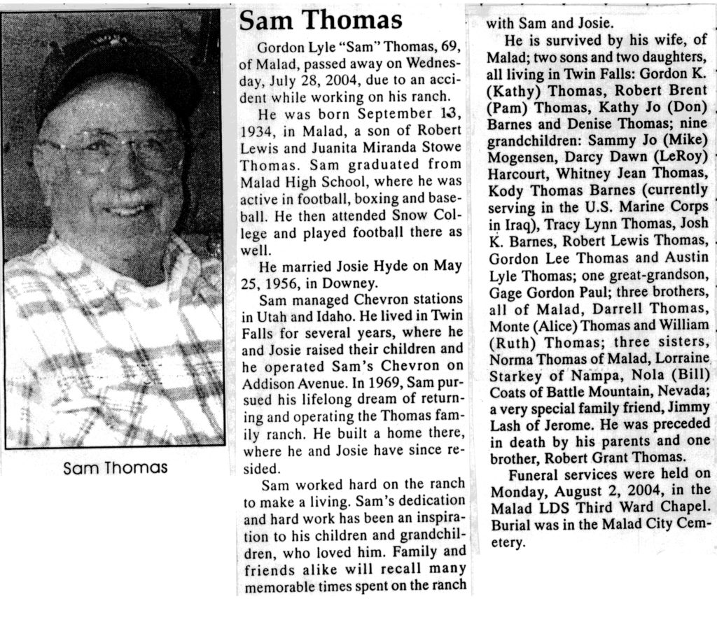 Gordon Lyle (Sam) Thomas obit