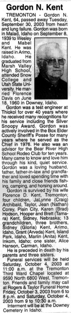 Gordon N Kent obit