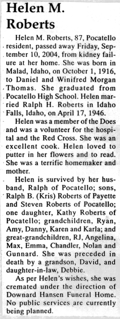 Helen M Roberts obit