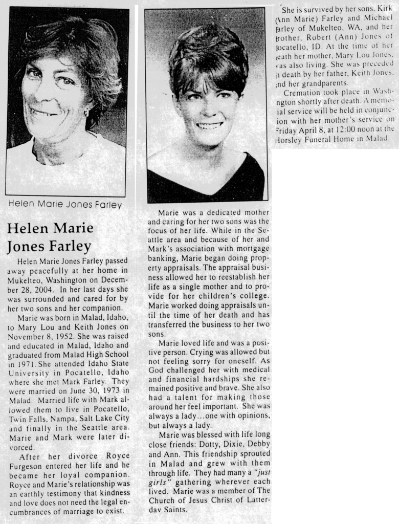 Helen Marie Jones Farley obit