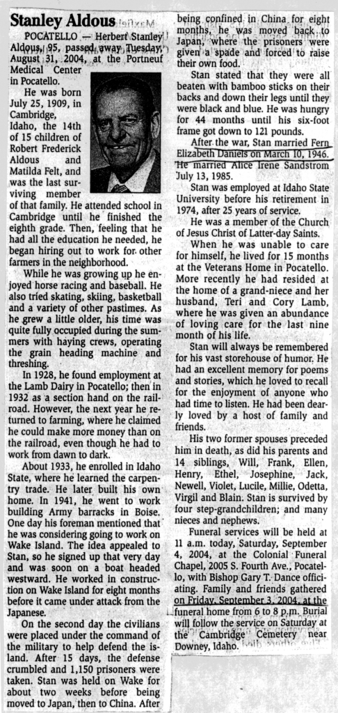 Herbert Stanley Aldous obit