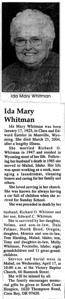 Ida Mary Whitman obit