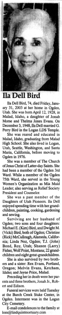 Ila Dell Bird obit