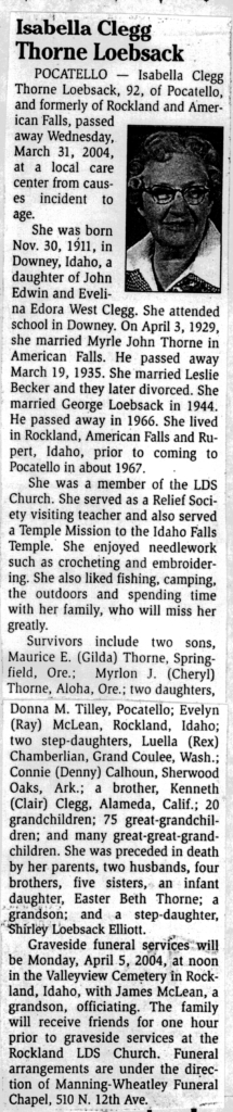 Isabella Clegg Thorne Loebsack obit