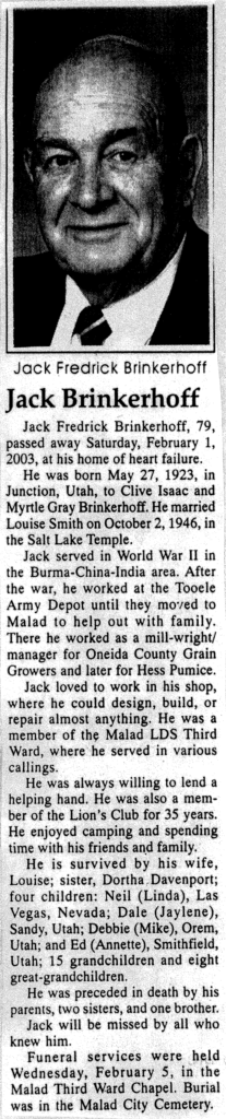 Jack Fredrick Brinkerhoff obit
