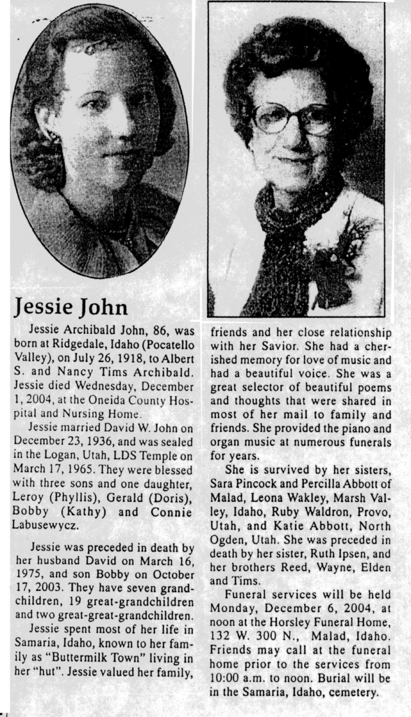 Jessie Archibald John obit