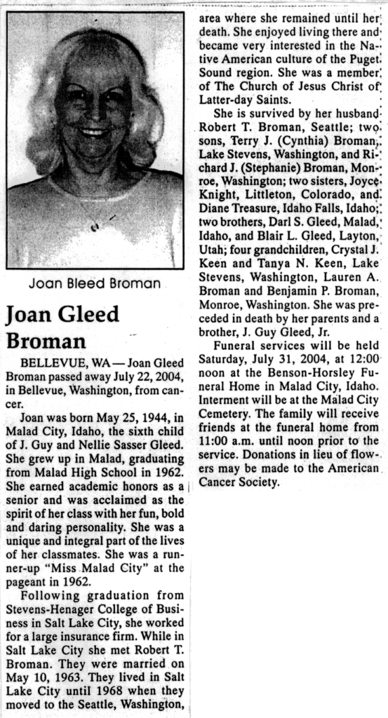Joan Gleed Broman obit