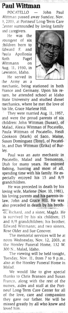 John Paul Wittman obit
