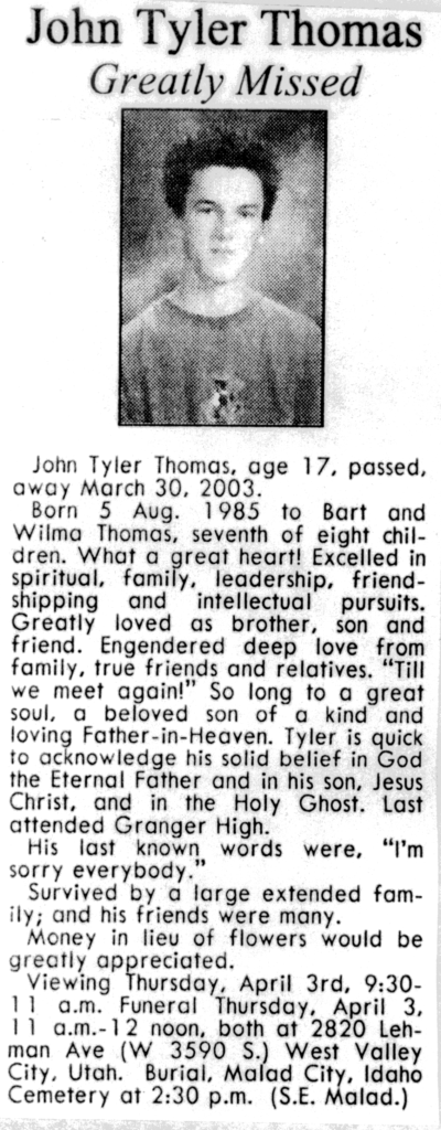 John Tyler Thomas obit