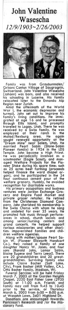 John Valentine Wasescha obit