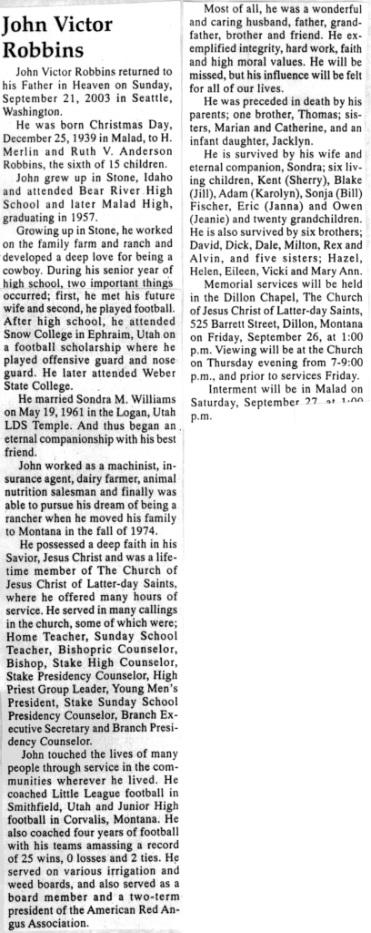 John Victor Robbins obit