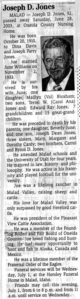 Joseph D Jones obit