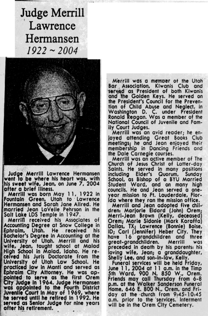 Judge Merrill Lawrence Hermansen obit