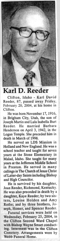 Karl David Reeder obit