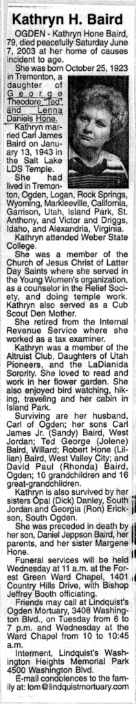 Kathryn Hone Baird obit