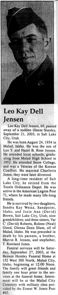 Leo Kay Dell Jensen obit
