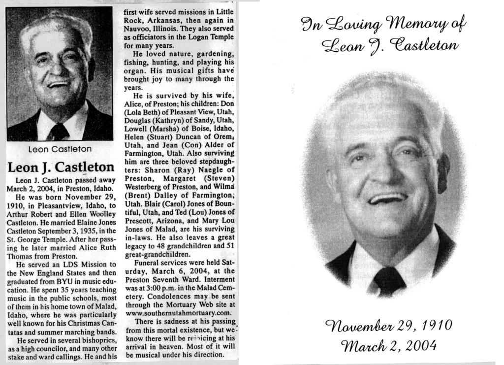 Leon J Castleton obit