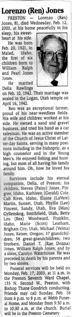 Lorenzo (Ren) Jones obit