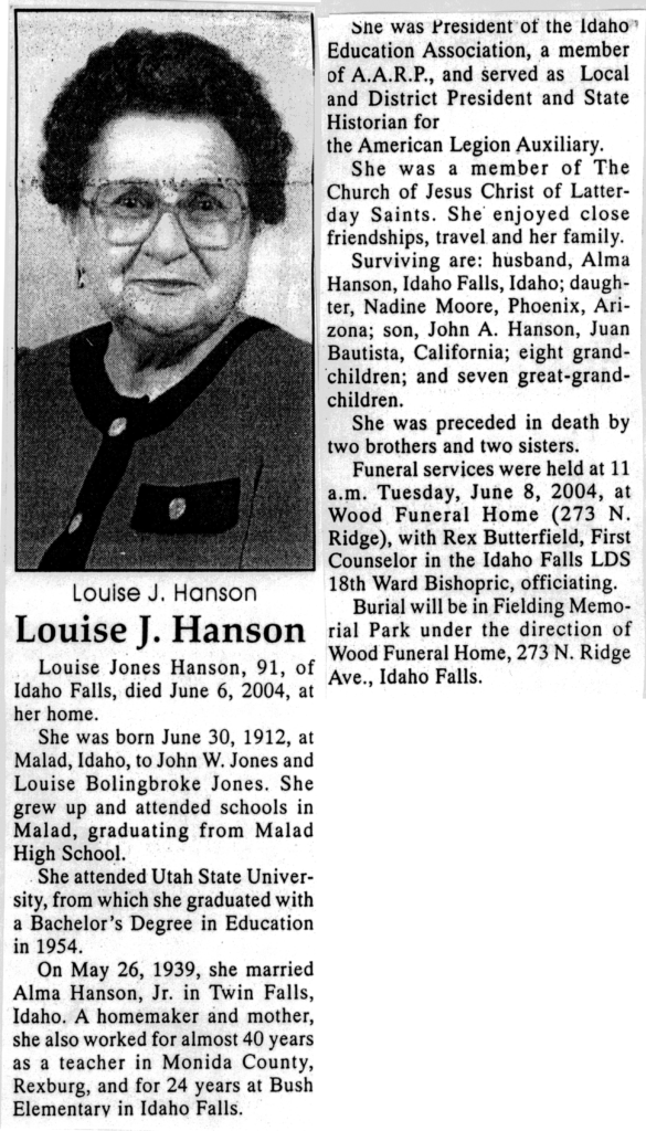 Louise Jones Hanson obit