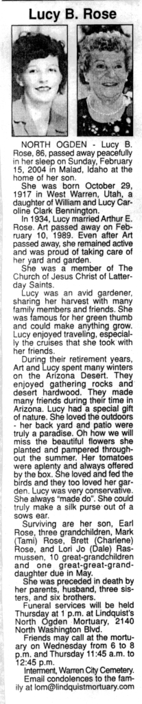 Lucy B Rose obit