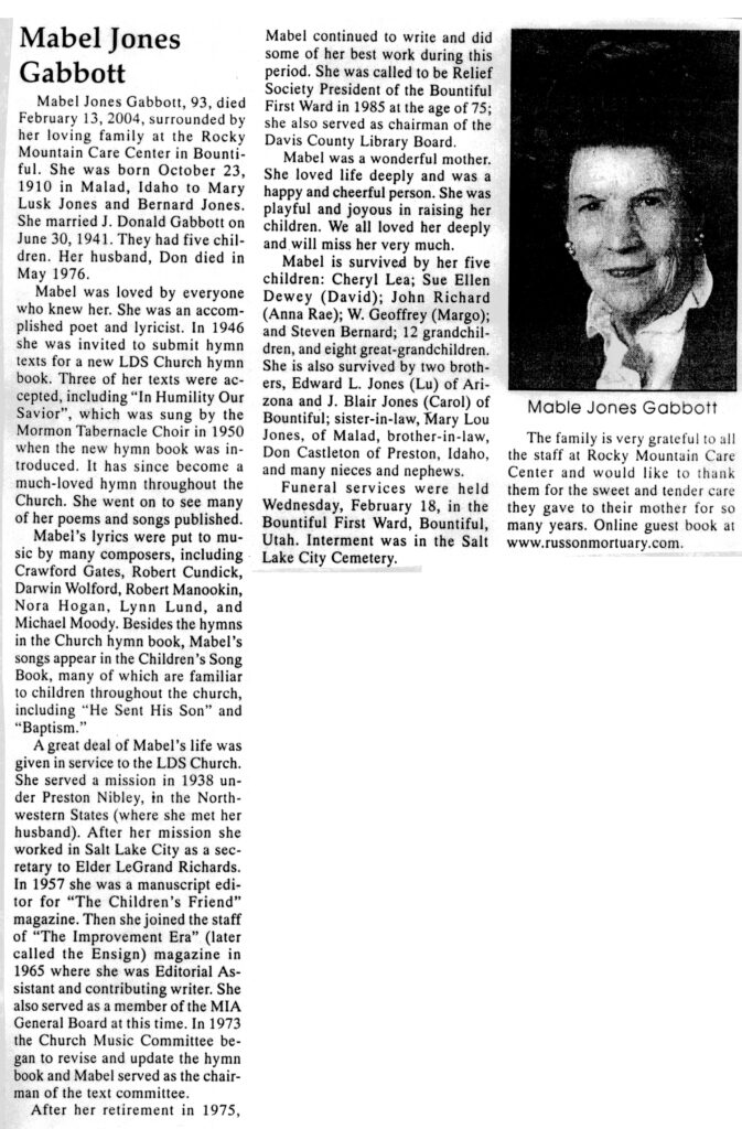 Mabel Jones Gabbott obit