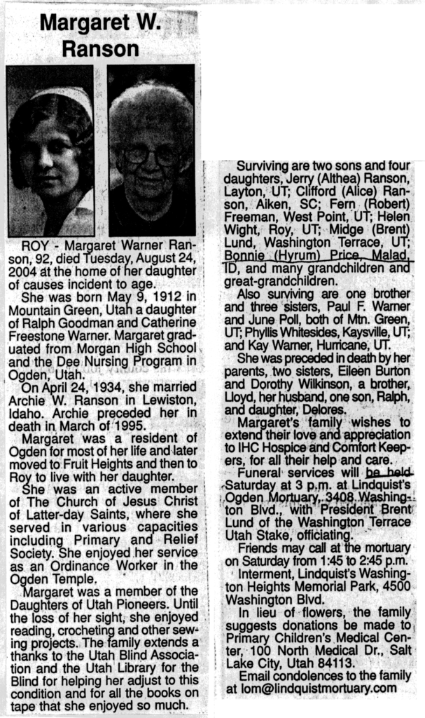 Margaret Warner Ranson obit