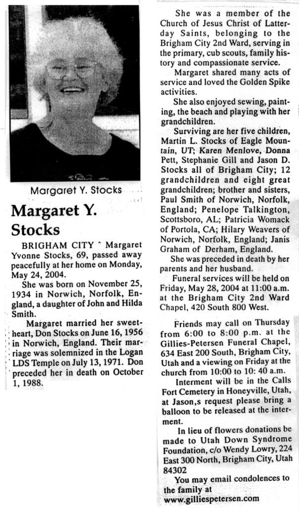 Margaret Yvonne Stocks obit