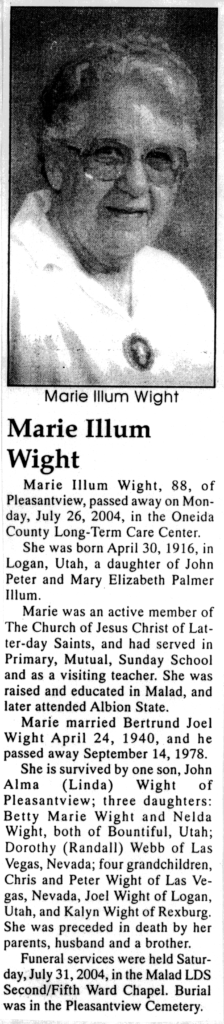 Marie Illum Wight obit