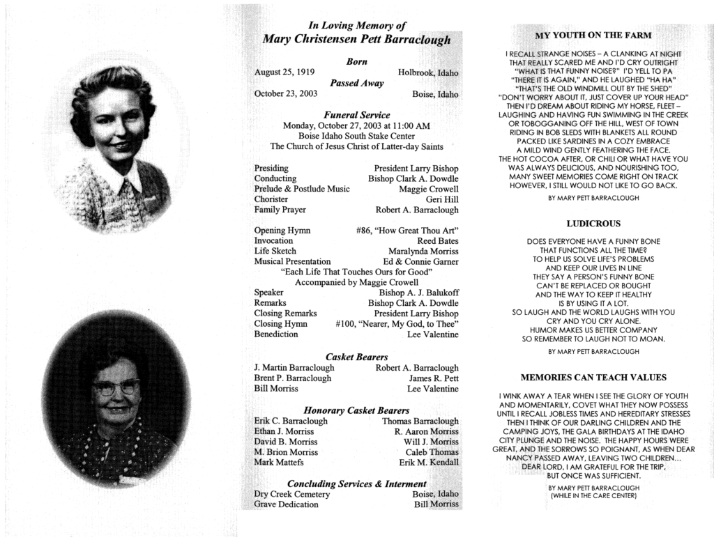 Mary Christensen Pett Barraclough program