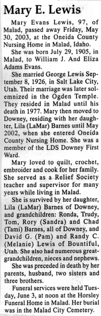 Mary Evans Lewis obit