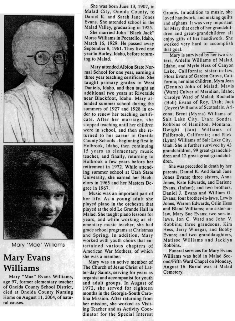 Mary (Mae) Evans Williams obit