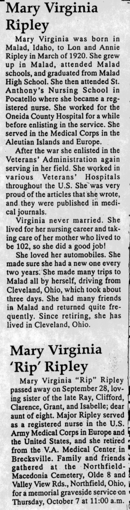 Mary Virginia (Rip) Ripley obit